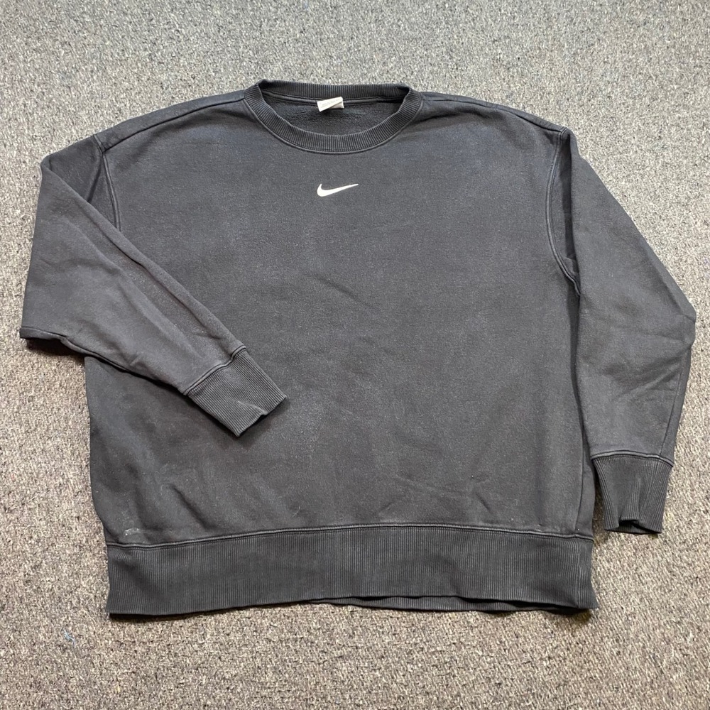 Nike Sweatshirt Sz M Mens Black Streetwear Center Swoosh Crewneck Pullover